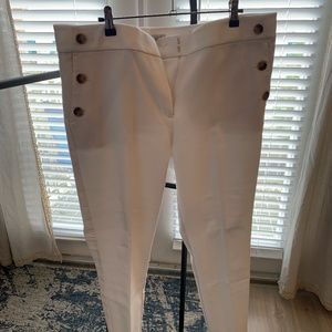 LOFT White Ankle Pants with Button Detail